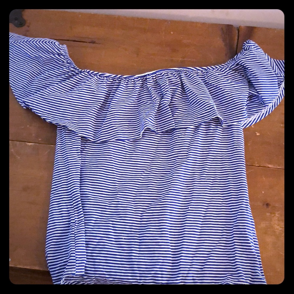 Off the shoulder pin striped bodysuit